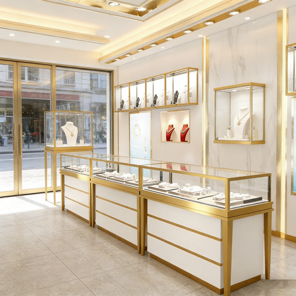 Jewelry Shop Design Light Luxury Customized Jewelry Gold Jewelry Sample Product Display Cabinet showcase Island Glass Counter
