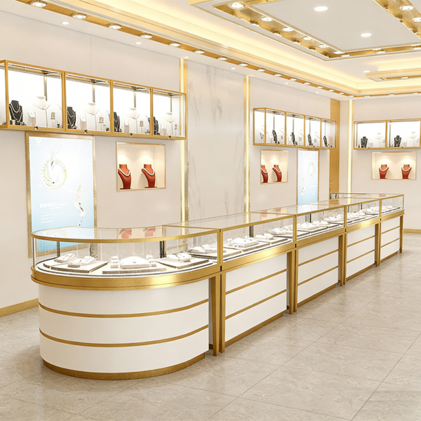 Jewelry Shop Design Light Luxury Customized Jewelry Gold Jewelry Sample Product Display Cabinet showcase Island Glass Counter