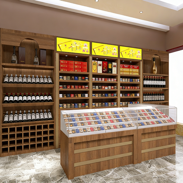 Smoke Wine Display Cabinet Commercial Tobacco and Alcohol Cabinet Shelf Cashier Back Cabinet for Cigarette and Liquor Store
