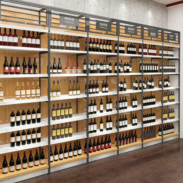 Wine Store Design Red Wine Display Cabinet Shelf Cigarette Supermarket Shelf Display Rack Steel Wood Wine Shelf
