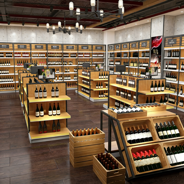 Wine Store Design Red Wine Display Cabinet Shelf Cigarette Supermarket Shelf Display Rack Steel Wood Wine Shelf