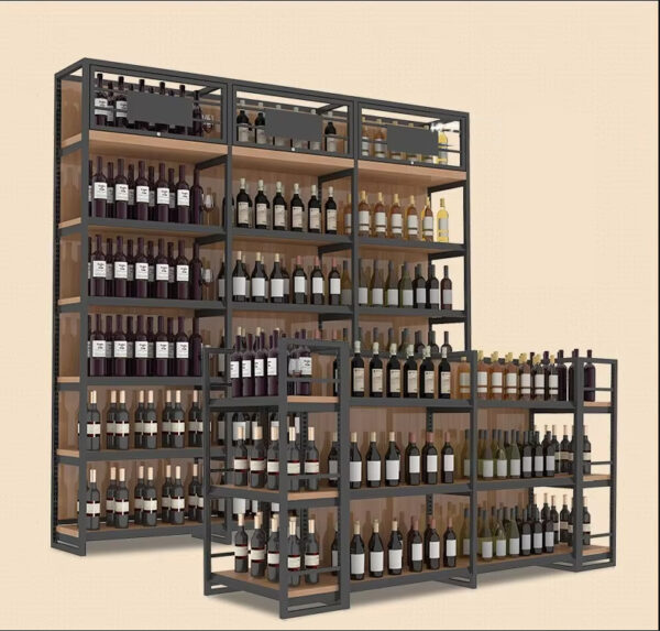 Wine Store Design Red Wine Display Cabinet Shelf Cigarette Supermarket Shelf Display Rack Steel Wood Wine Shelf