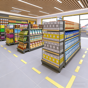 0403-2-1 Supermarket Shelf Display Rack Display Shelf Bulk Snack Rack Steel Wood Display Cabinet for Convenience Store Supermarket