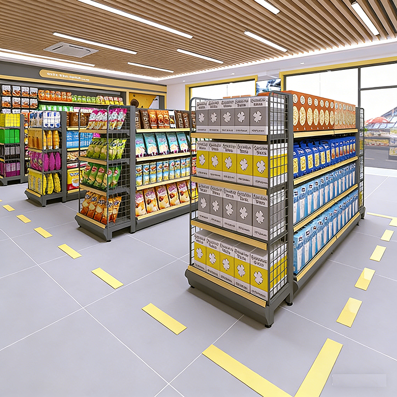 0403-2-1 Supermarket Shelf Display Rack Display Shelf Bulk Snack Rack Steel Wood Display Cabinet for Convenience Store Supermarket