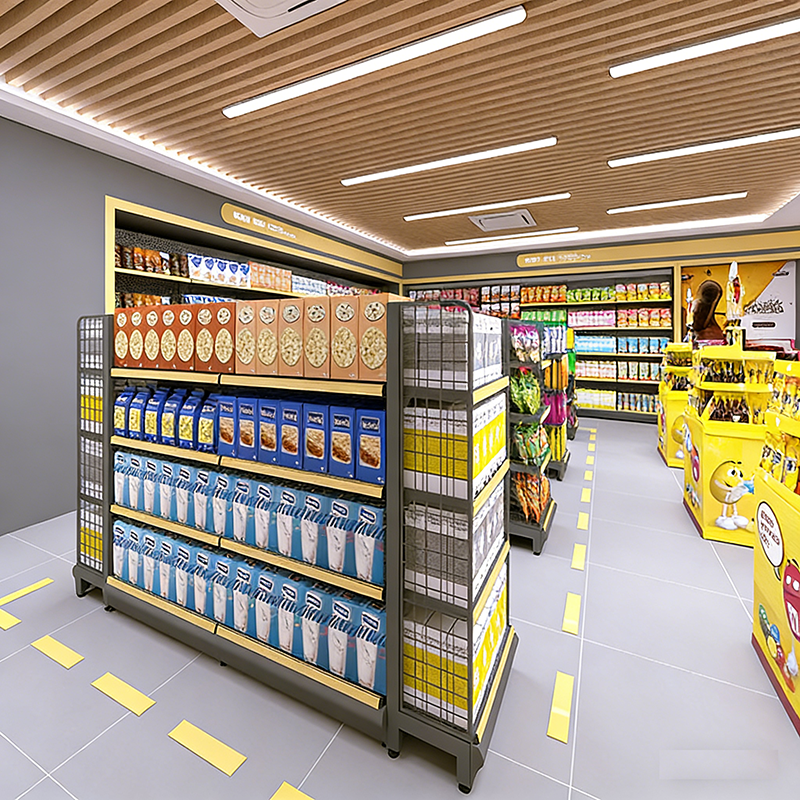 0403-2-2 Supermarket Shelf Display Rack Display Shelf Bulk Snack Rack Steel Wood Display Cabinet for Convenience Store Supermarket