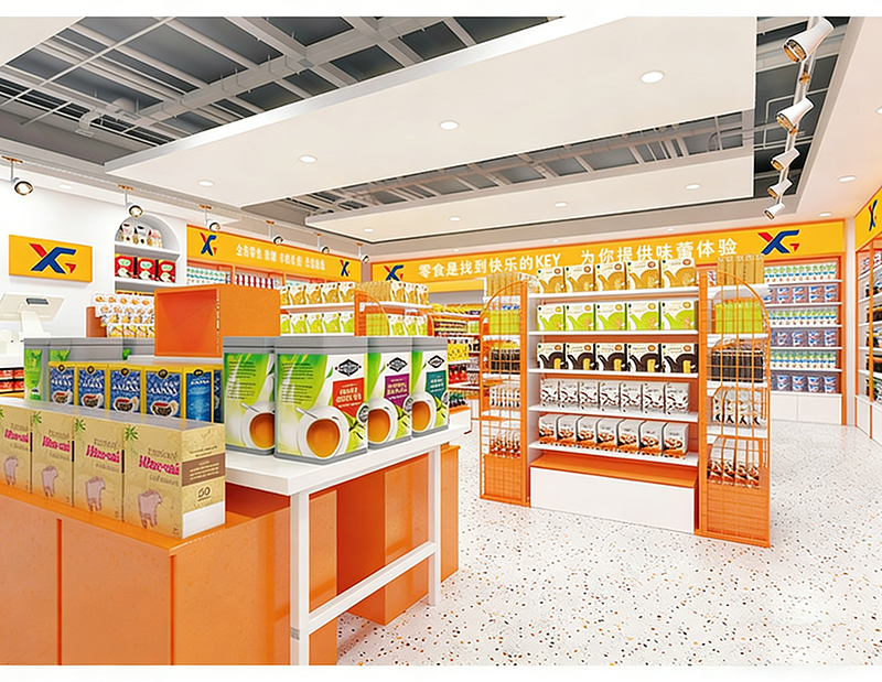0403-3-7 Custom Multi-layer Snack Display Shelves Trendy Toy Exhibition halls Figurines Display Racks for Supermarkets Department Stores