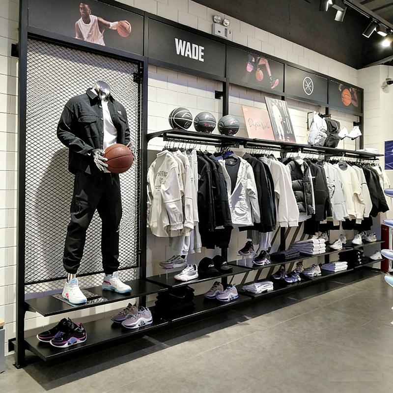 0406-2-1 Sportswear Store Custom Design Sports Equipment Shelves Display Racks Clothing Shoe Display Stands Outlet Display Cabinets