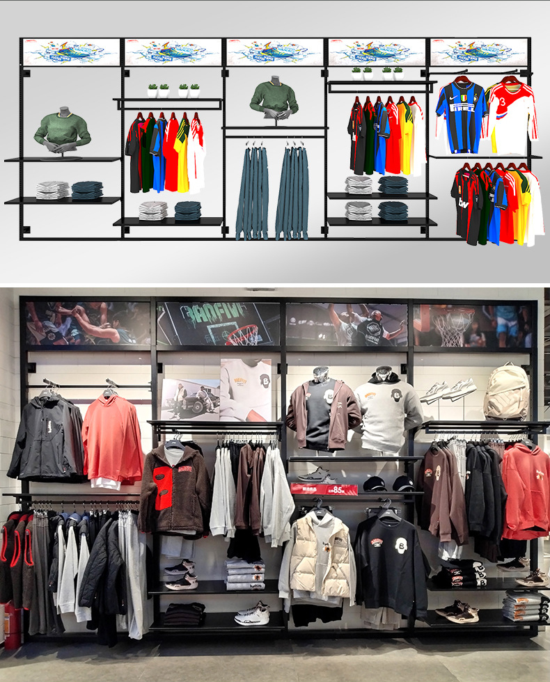 0406-2-7 Sportswear Store Custom Design Sports Equipment Shelves Display Racks Clothing Shoe Display Stands Outlet Display Cabinets