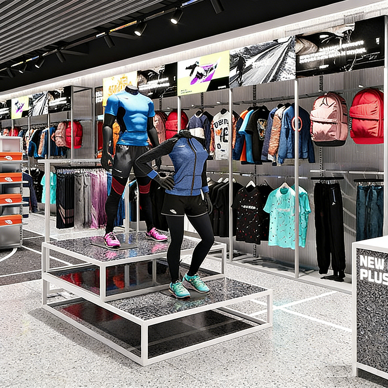 0406-5-1 Sports Apparel Store Design Customized Sports Equipment Display Racks Shelves Storage Racks for Chain Stores Shopping Mall