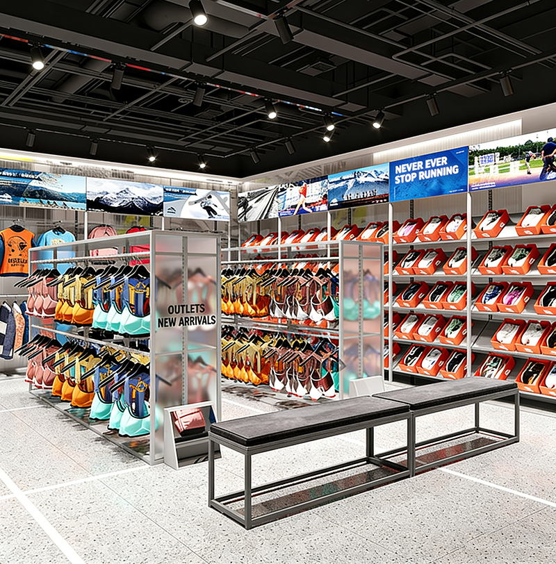 0406-5-10 Sports Apparel Store Design Customized Sports Equipment Display Racks Shelves Storage Racks for Chain Stores Shopping Mall