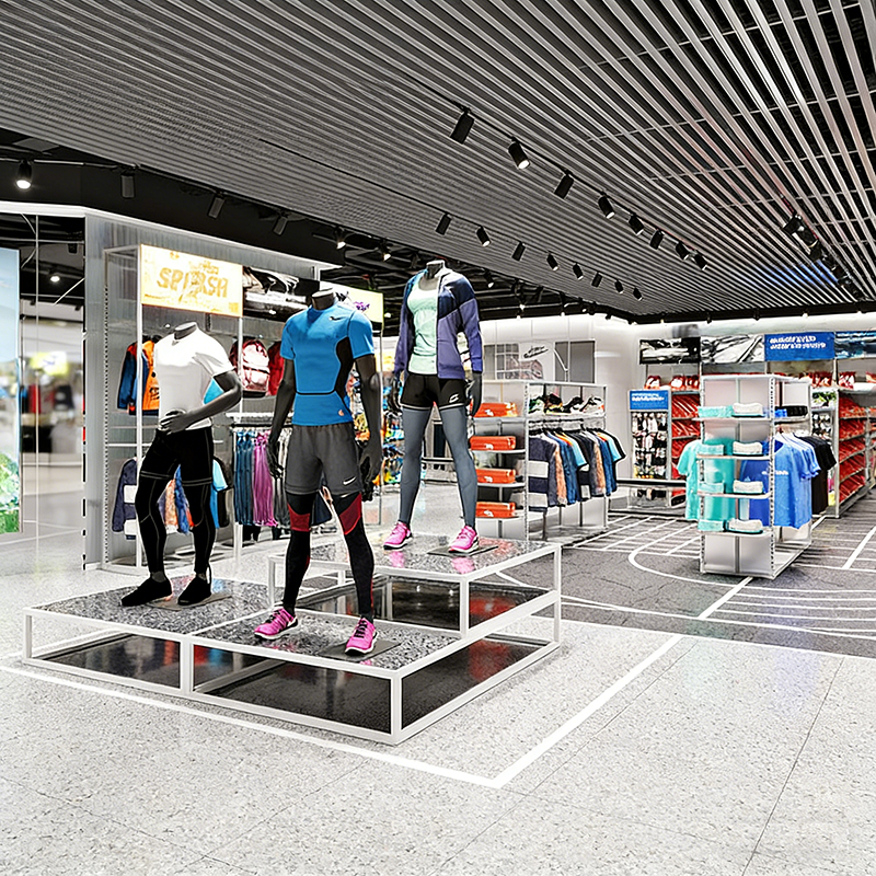 0406-5-2 Sports Apparel Store Design Customized Sports Equipment Display Racks Shelves Storage Racks for Chain Stores Shopping Mall