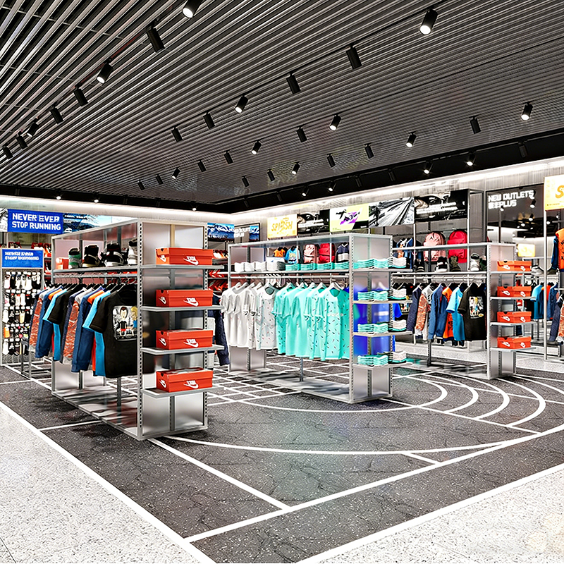 0406-5-9 Sports Apparel Store Design Customized Sports Equipment Display Racks Shelves Storage Racks for Chain Stores Shopping Mall