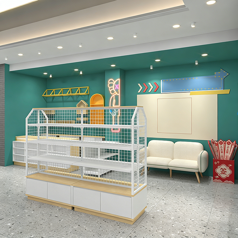 0409-2-4 Book Stationery Store Design Customized Dopamine Style Trendy Shelf Display Racks Commercial Steel Wood Display Cabinet Storage