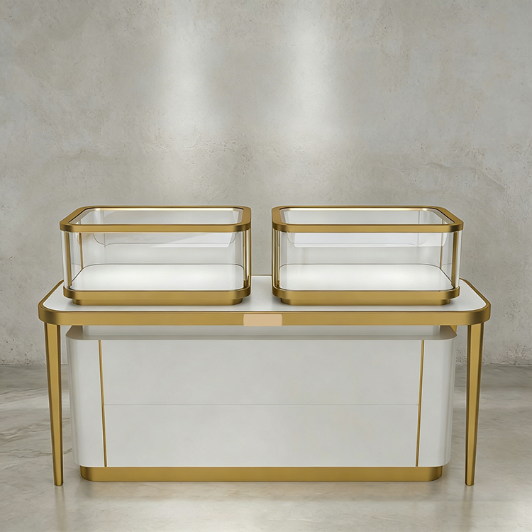 0415-4-2 Custom Luxury High-end Stainless Steel Glass Lockable Jewelry & Watch Display Cabinet Store Design for Jewelry Stores