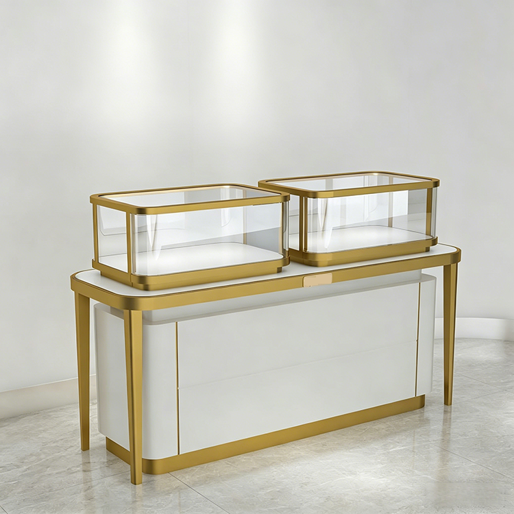 0415-4-3 Custom Luxury High-end Stainless Steel Glass Lockable Jewelry & Watch Display Cabinet Store Design for Jewelry Stores
