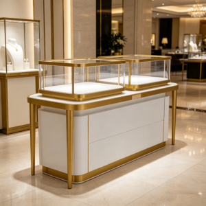 Custom Luxury High-end Stainless Steel Glass Lockable Jewelry & Watch Display Cabinet Store Design for Jewelry Stores