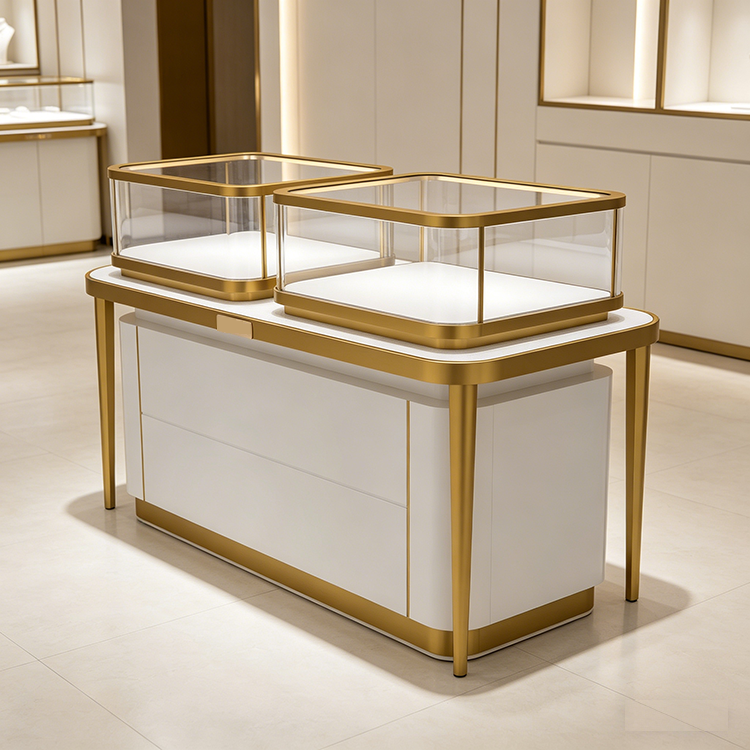 0415-4-6 Custom Luxury High-end Stainless Steel Glass Lockable Jewelry & Watch Display Cabinet Store Design for Jewelry Stores