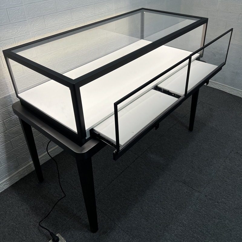 Wholesale Black Jewelry Display Cabinet Stainless Steel Pull-out Transparent Glass Counter for Shopping Mall Jewelry Store