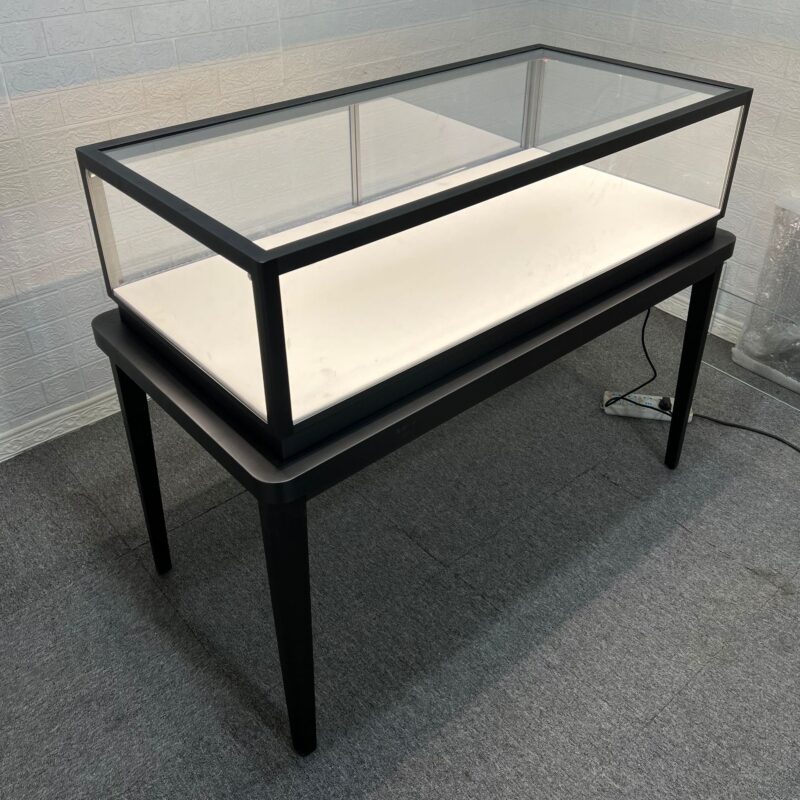 Wholesale Black Jewelry Display Cabinet Stainless Steel Pull-out Transparent Glass Counter for Shopping Mall Jewelry Store